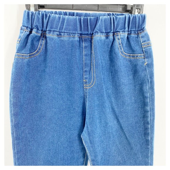 Girls Pull On Denim Jeans Flare Leg Raw Hem No Size Tag Lightweight Chambray Fee - Picture 2 of 5